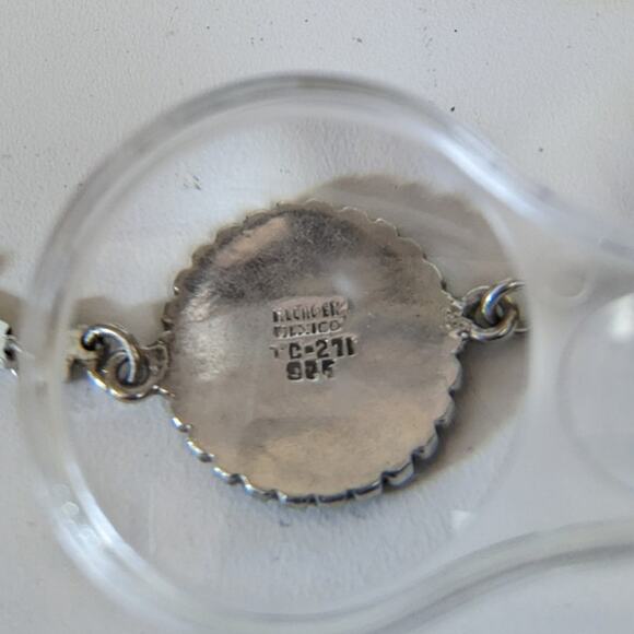 Vintage Taxco Mexico 925 Sterling Silver Necklace & Bracelet Set Sundial Design - Picture 11 of 16